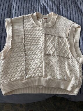 Free People Cream Patchwork Cable-Knit Sleeveless Sweater Vest